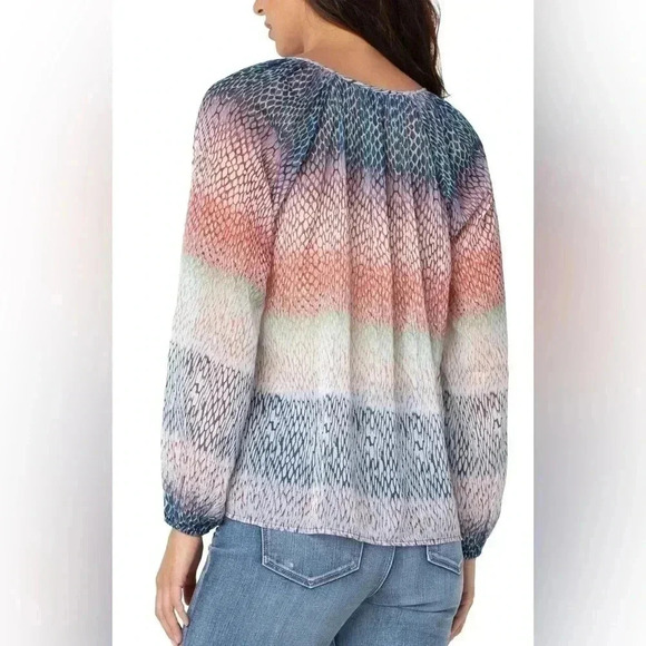 [M] LIVERPOOL LONG SLEEVE SHIRRED BLOUSE WITH NECK  TIES - Picture 3 of 8